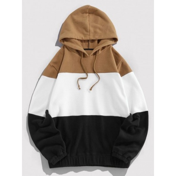 Drawstring Contrast Fleece Hoodie