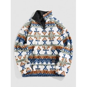 Tribal Ethnic Aztec Printed Quarter Zip ...