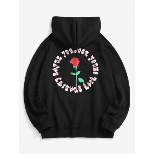 Rose Letter Graphic Fleece Lined Hoodie