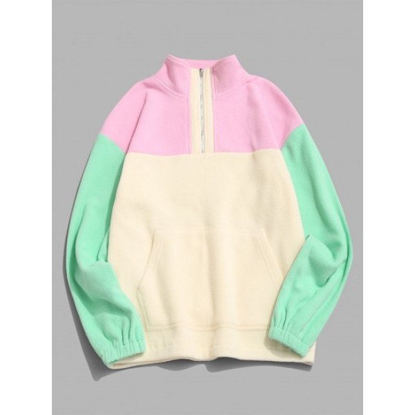 Colorblock Quarter Zip Kangaroo Pocket F...