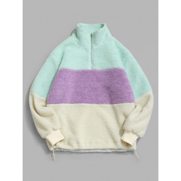 Colorblock Quarter Zip Fleece Teddy Swea...