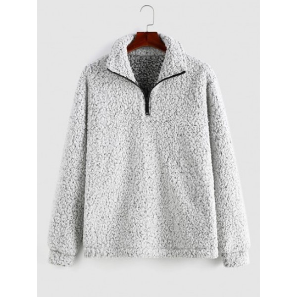 Quarter Zip Faux Shearling Fuzzy Sweatsh...