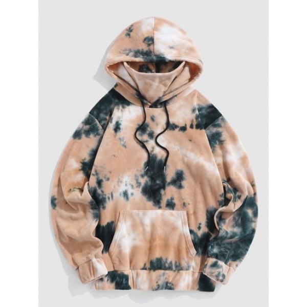 Tie Dye Polar Fleece Hoodie With Built-in Warm Mask