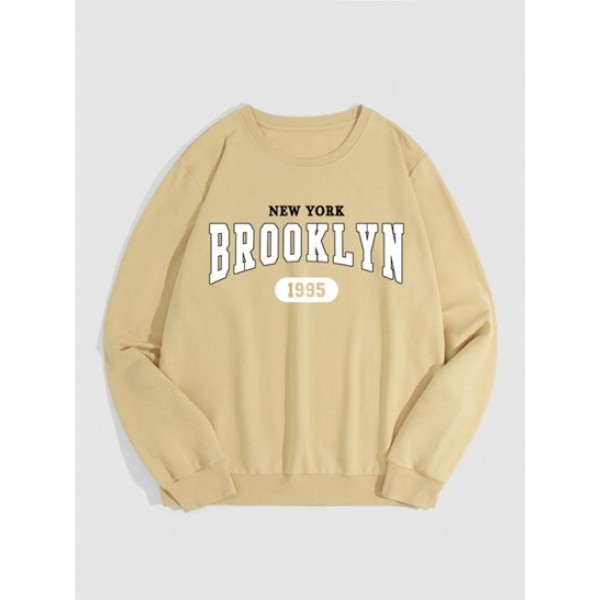 Vintage Letter BROOKLYN Printed Pullover Sweatshirt