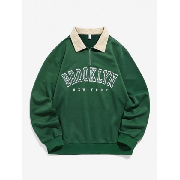 BROOKLYN NEW YORK Half Zip Corduroy Swea...