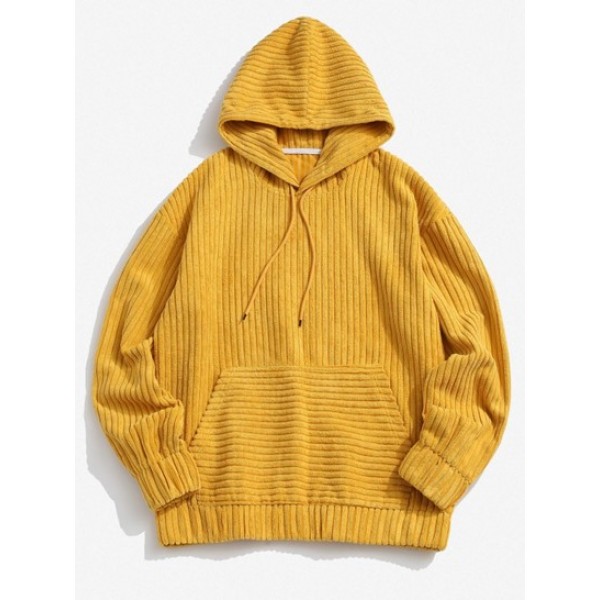 Corduroy Solid Front Pocket Hoodie