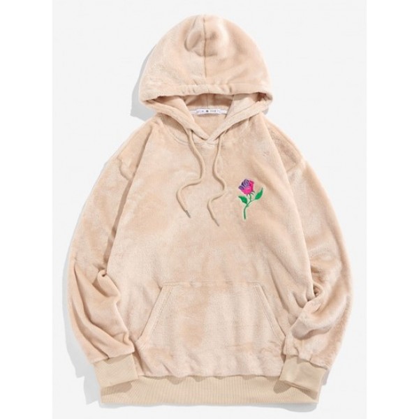 Rose Embroidery Fleece Hoodie