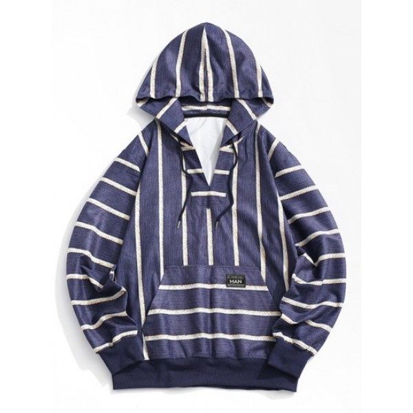 Striped Print V-neck Hoodie