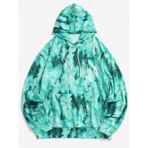 Tie Dye Front Pocket Drawstring Hoodie