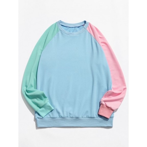 Colorblock Panel Raglan Sleeve Sky Blue ...