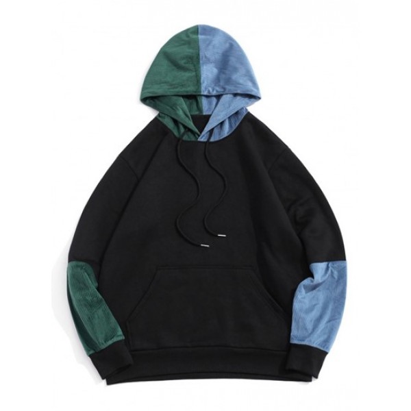 Colorblock Panel Fleece Lined Hoodie