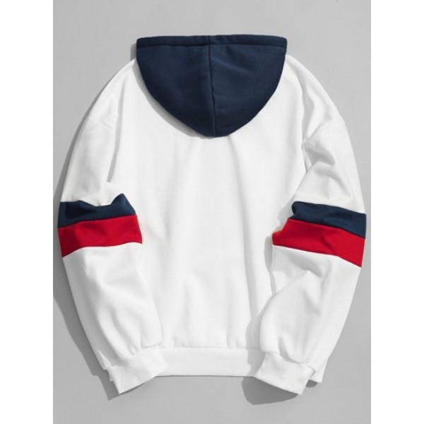 Drawstring Splicing Color Block Hoodie