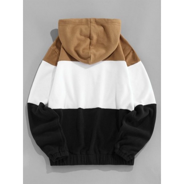 Drawstring Contrast Fleece Hoodie