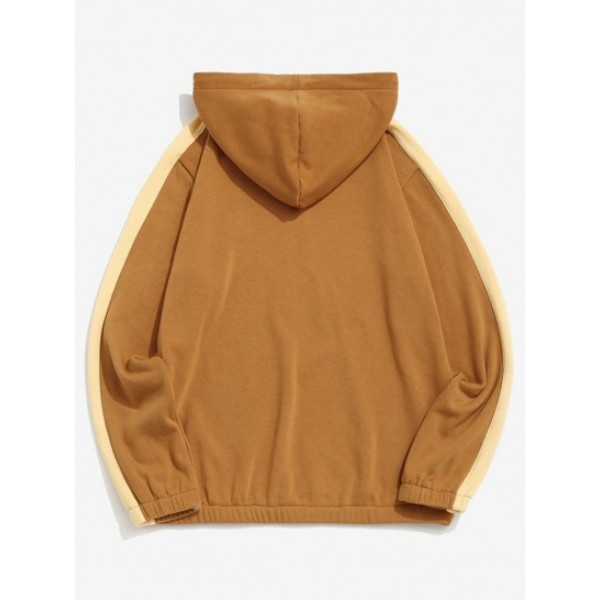 Letter Patch Plush Colorblock Hoodie