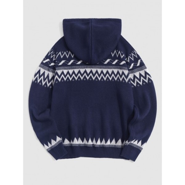 Hooded Tribal Jacquard Ethnic Aztec Printed Sweater