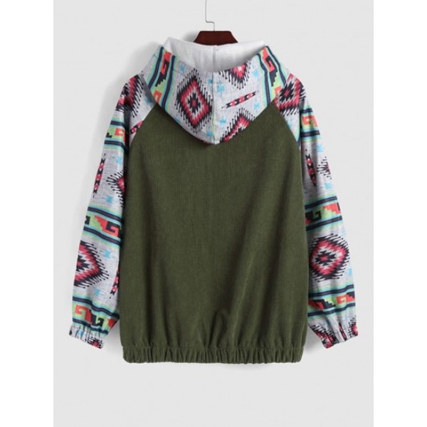 Ethnic Style Geometric Tribal Print Quarter Zip Pullover Hoodie