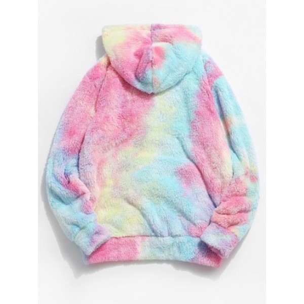 Rose Flower Embroidered Tie Dye Fluffy Hoodie