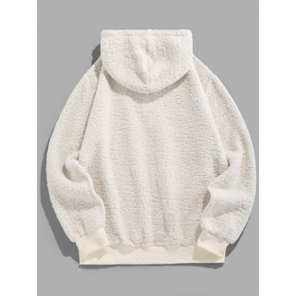 Letter Embroidered Faux Shearling Fleece Fluffy Vintage Essentials Hoodie