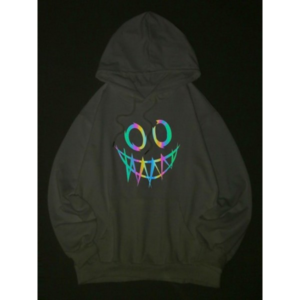 Luminous Cartoon Print Kangaroo Pocket Hoodie