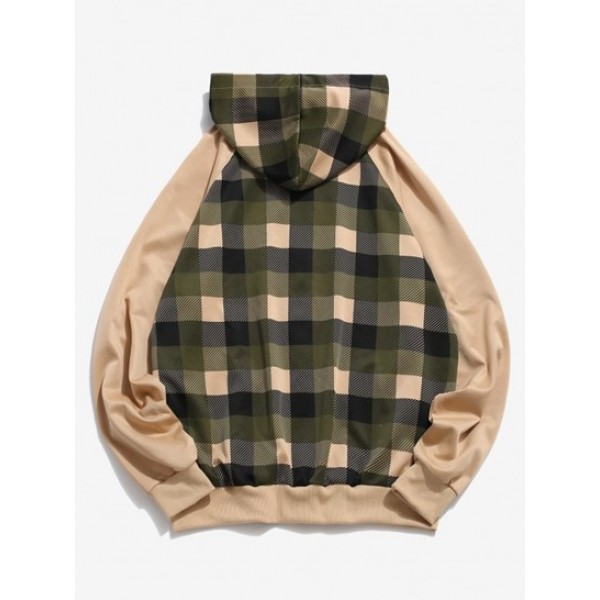 Plaid Print Raglan Sleeve Zip Up Hoodie