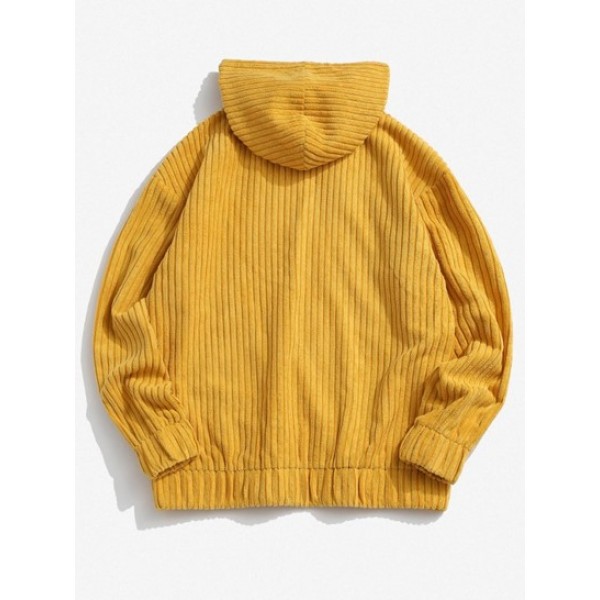 Corduroy Solid Front Pocket Hoodie