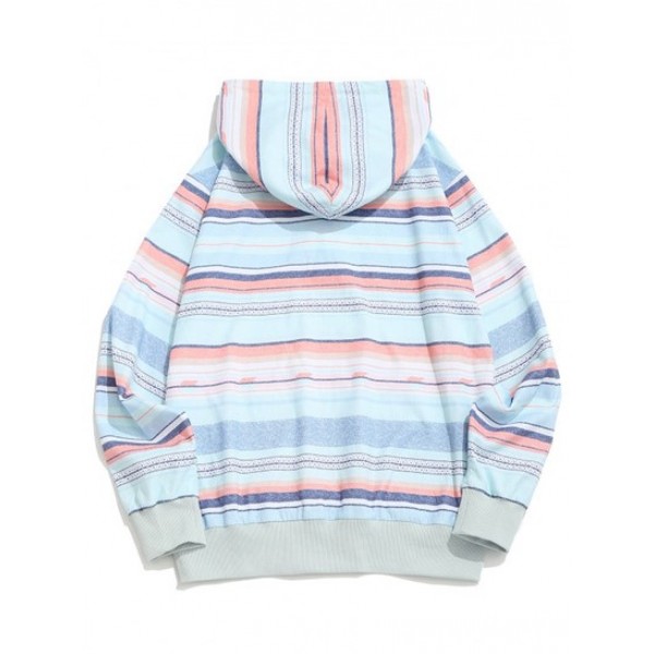 Striped Pattern Half Button Corduroy Hoodie