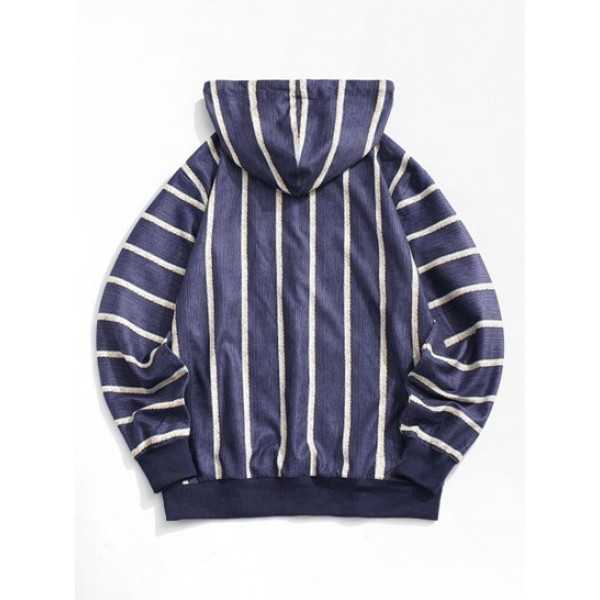 Striped Print V-neck Hoodie