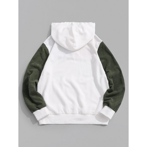 Quarter Button Contrast Corduroy Hoodie