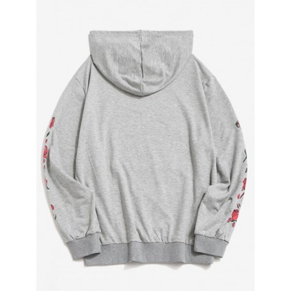 Kangaroo Pocket Flower Rose Print Graphic Hoodie