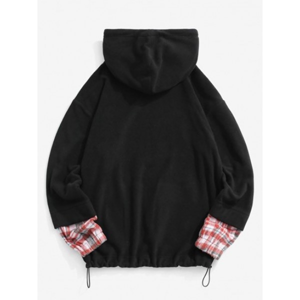 Letter Embroidered Plaid Pattern Fleece Hoodie