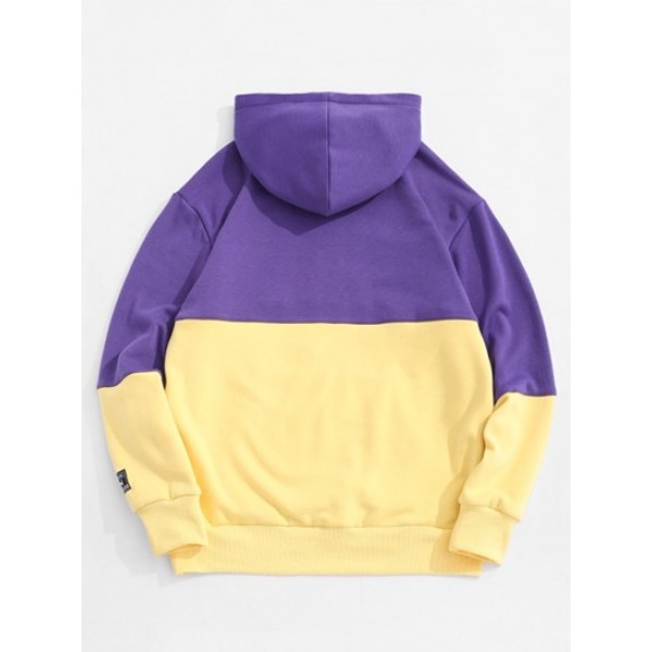 Letter Embroidered Contrast Applique Fleece Hoodie