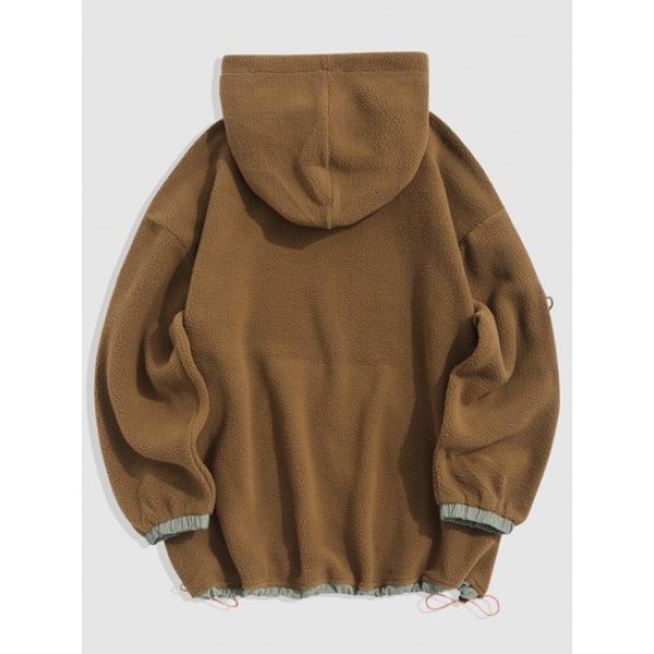 Oversized Colorblock Toggle Drawstring Fleece Faux Shearling Fluffy Hoodie