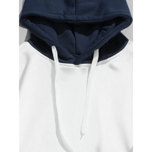 Drawstring Splicing Color Block Hoodie