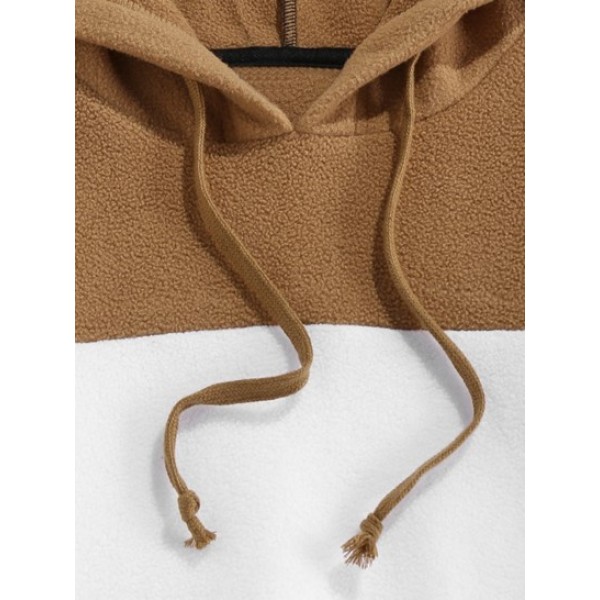 Drawstring Contrast Fleece Hoodie