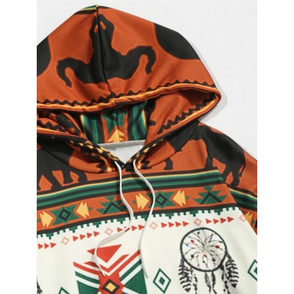 Elephant Ethnic Aztec Tribal Print Kangaroo Pocket Hoodie