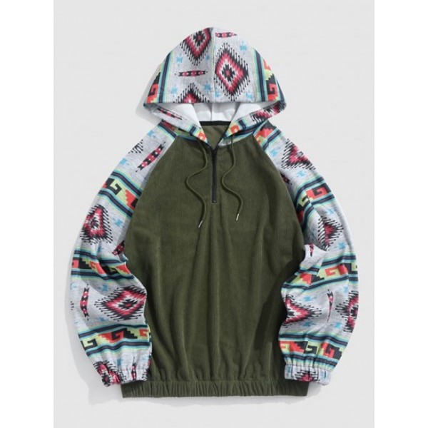 Ethnic Style Geometric Tribal Print Quarter Zip Pullover Hoodie