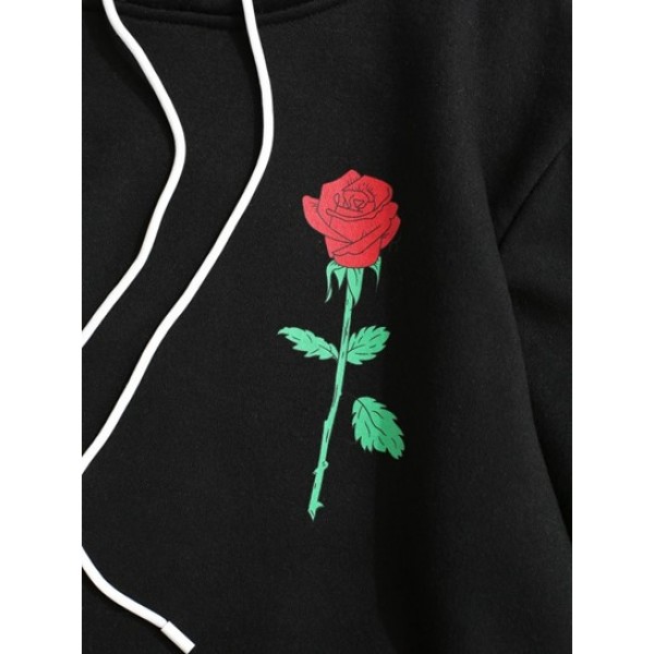 Rose Letter Graphic Fleece Lined Hoodie