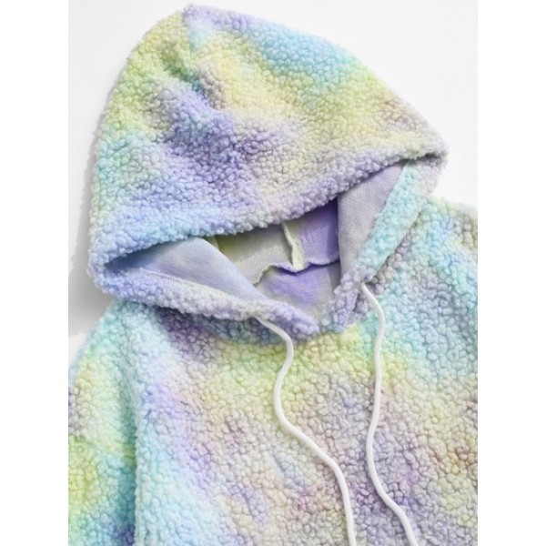 Tie Dye Front Pocket Fluffy Fleece Teddy Hoodie