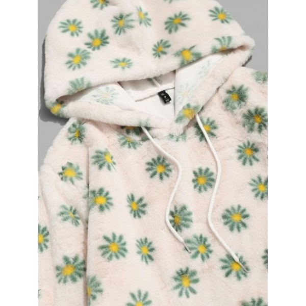 Fluffy Daisy Pattern Hoodie