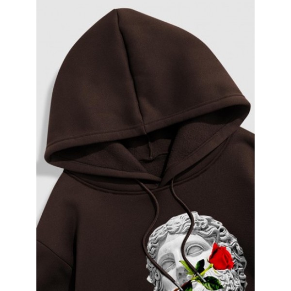 Vintage C'EST LA VIE  Rose Flower Sculpture Graphic Fleece Thermal Lined Pullover Hoodie