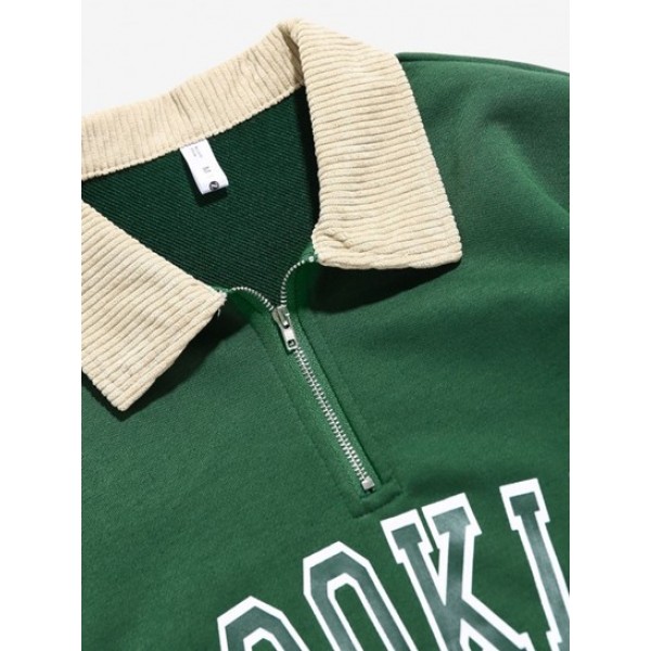 BROOKLYN NEW YORK Half Zip Corduroy Sweatshirt