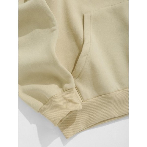 Solid Color Quarter Zip Design Thermal Fleece-lined Sweatshirt