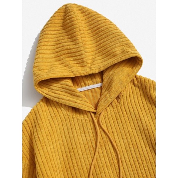 Corduroy Solid Front Pocket Hoodie