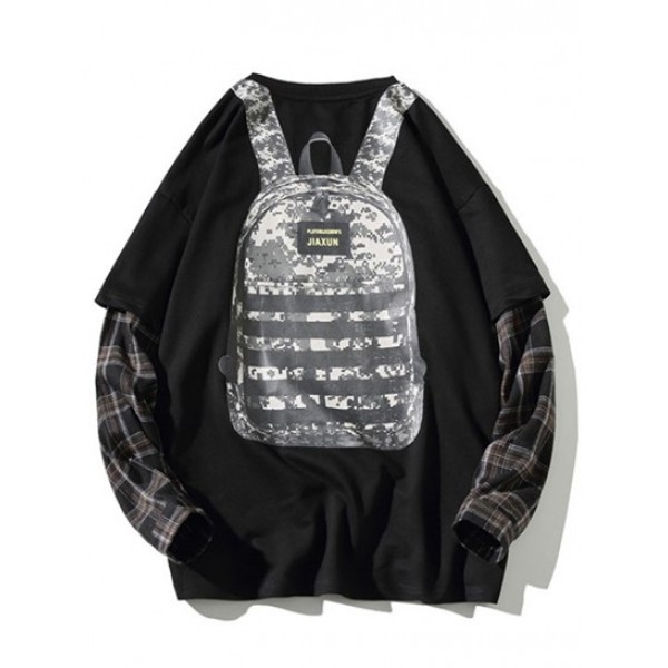 Backpack Print Plaid Faux Twinset Sweatshirt