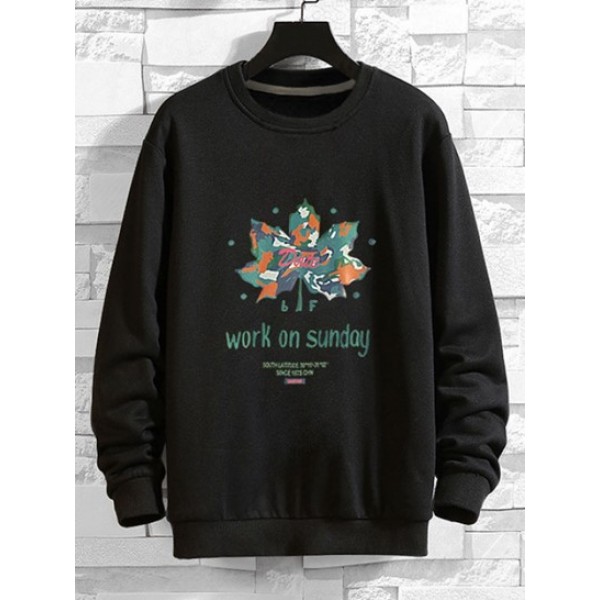 Maple Leaf Graphic Drop Shoulder Casual Sweatshirt