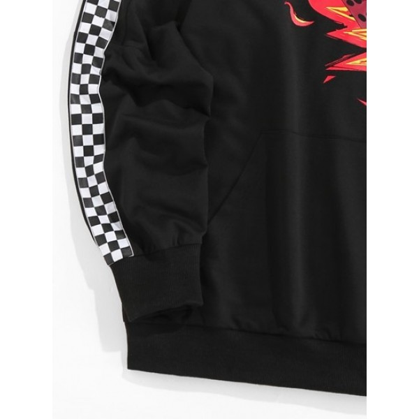 Fire Dice Checkerboard Print Raglan Sleeve Hoodie