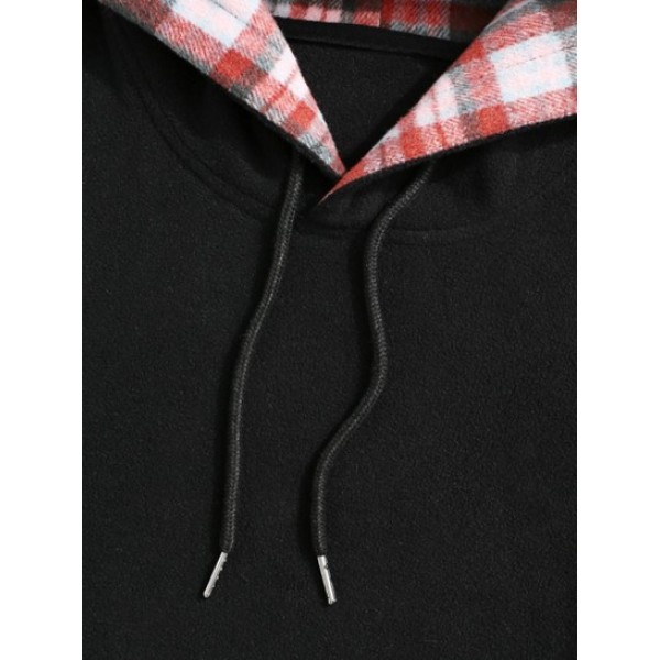 Letter Embroidered Plaid Pattern Fleece Hoodie