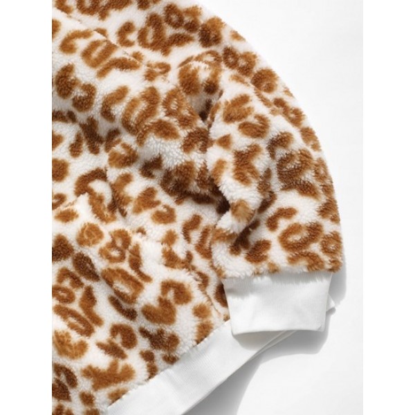 Leopard Pattern Fluffy Fleece Faux Fur Teddy Hoodie