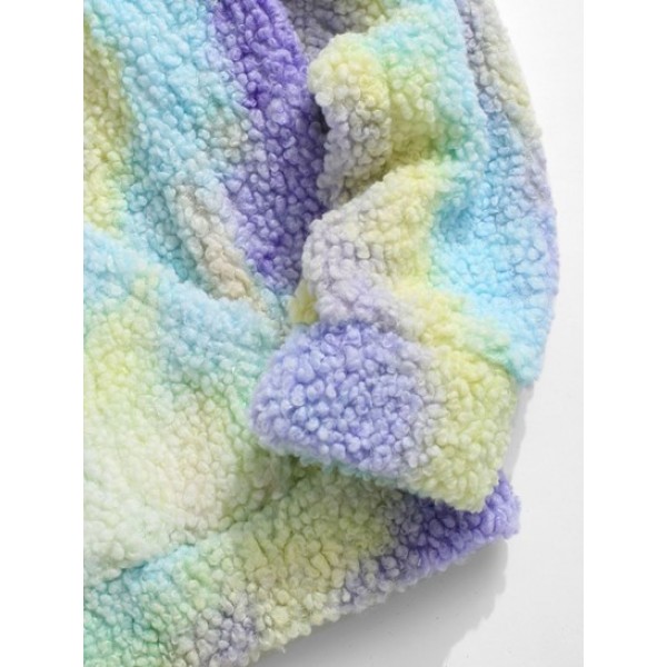 Tie Dye Front Pocket Fluffy Fleece Teddy Hoodie