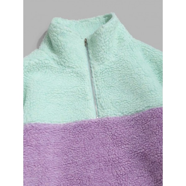 Colorblock Quarter Zip Fleece Teddy Sweatshirt